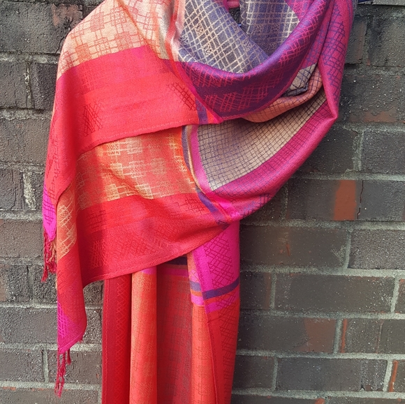 Pink Red Modern Pashmina Scarf Plaid Shawl Wraps - Picture 10 of 10